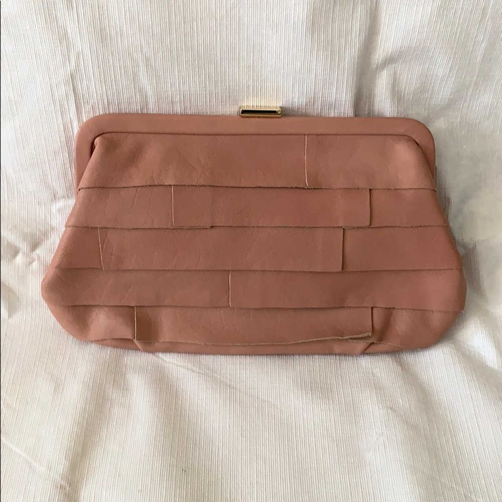 Pink leather clutch